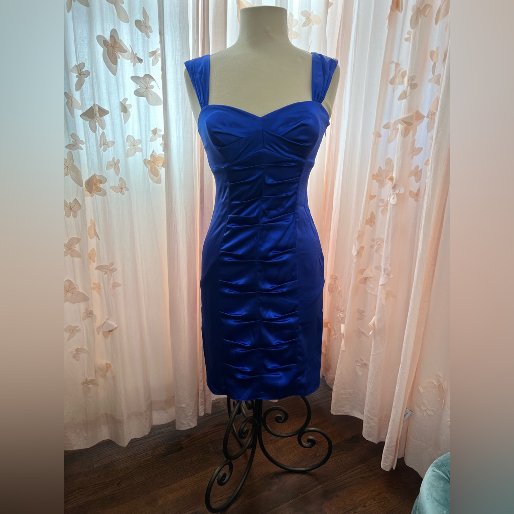 Royal Blue Silk Cocktail Dress Very Flattering On Size M Euc